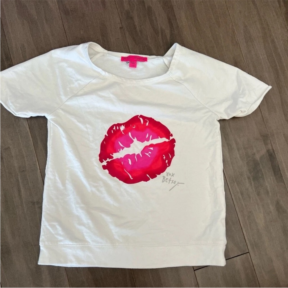 Betsey Johnson girls Kiss Lips XO shirt size 12 80s 90s party